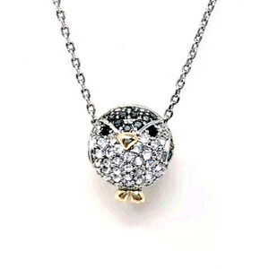 Fossil Brand Bird Owl Pendant Necklace Pave 2 Tone Jewelry Party Animal NEW NWT